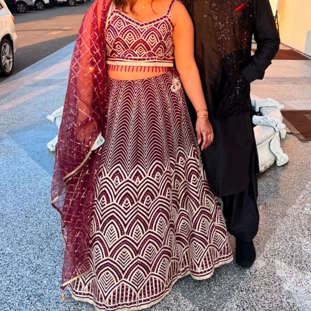 Elegant Maroon and Gold Lehenga Set